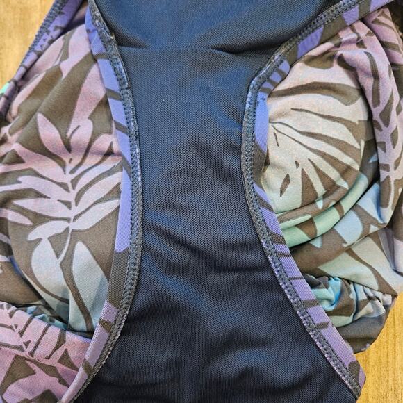 Bleu Rod Beattie Twist Bandeau One-piece Halter Hawaiian Leaf Swimsuit Size 6 - Picture 12 of 14